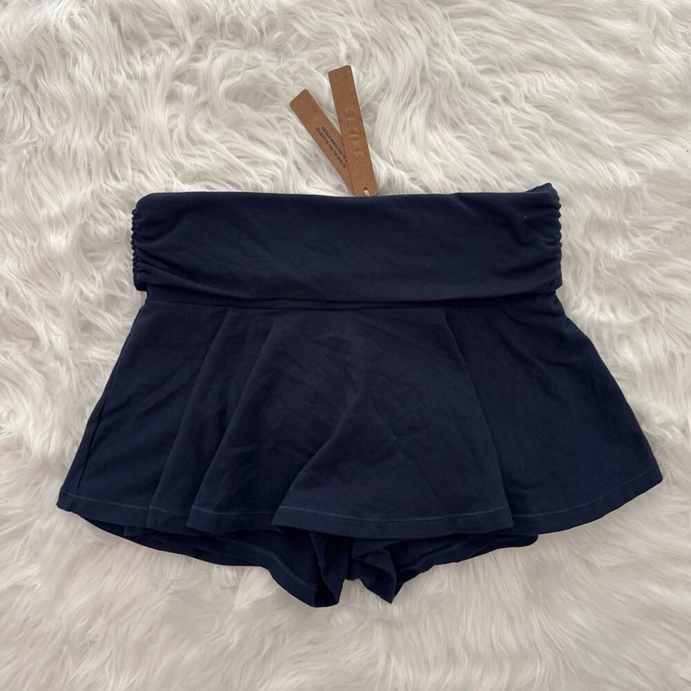 Skims Cotton Jersey Foldover Mini Skort Navy Size XXS